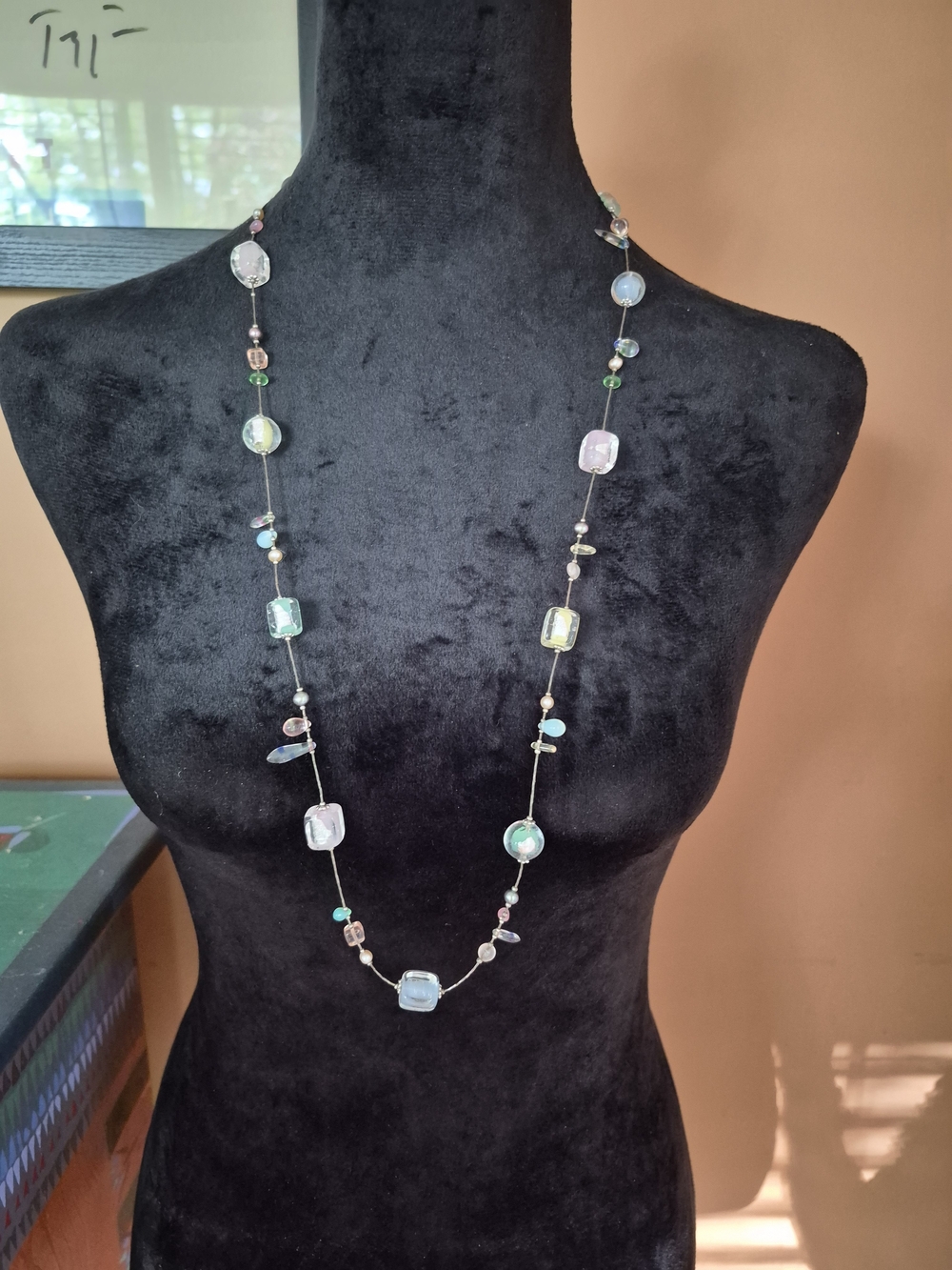 Multicolor Glass Beaded Station Long Necklace - Women Jewelry